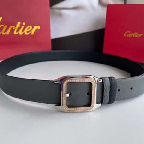 卡地亚Cartier 精钢镶嵌钻针式扣搭配头层牛皮3.5cm腰带