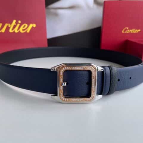 卡地亚Cartier 精钢镶嵌钻针式扣搭配头层牛皮3.5cm腰带
