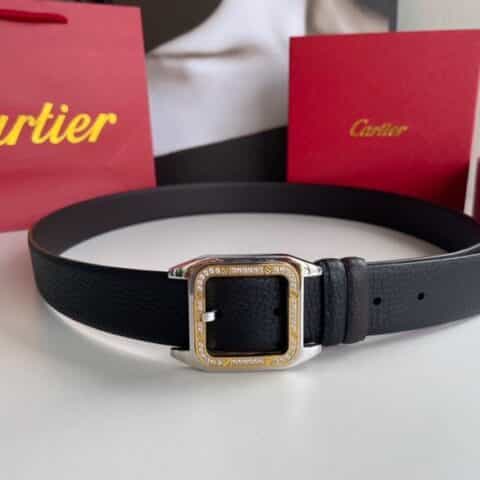 卡地亚Cartier 精钢镶嵌钻针式扣搭配头层牛皮3.5cm腰带