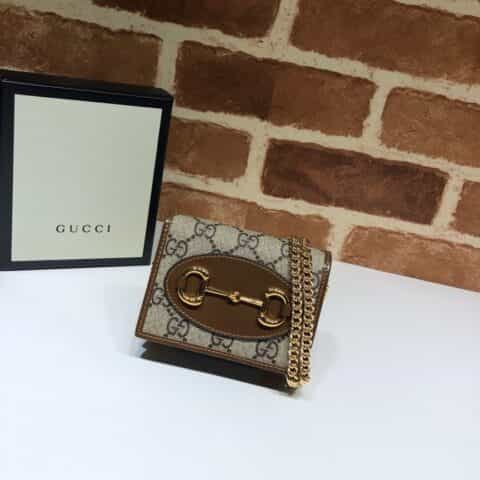 GUCCI古驰马衔扣1955系列双G帆布棕色皮革肩背包623180