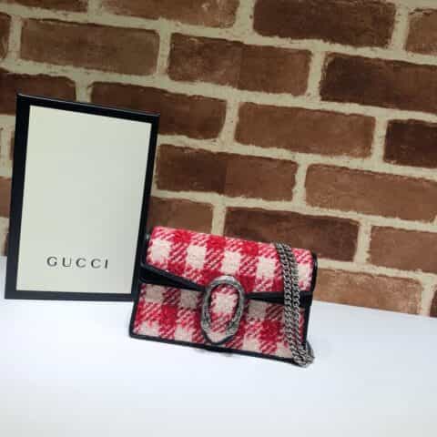 GUCCI古驰蓝格子链条单肩斜挎包476432