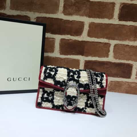 GUCCI古驰白底花呢单肩斜挎包476432