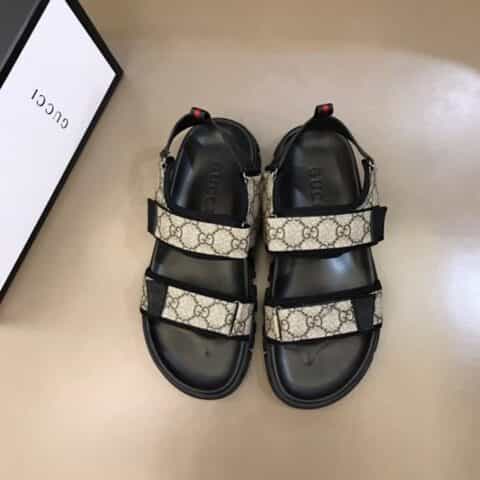 GUCCI古驰 进口头层牛皮拼接品牌织带G家高端男士拖鞋