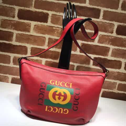 GUCCI古驰字母logo印花红绿条纹单肩包523592