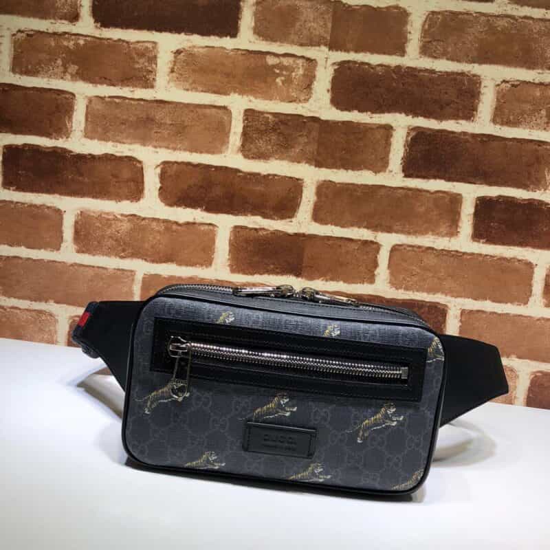 GUCCI古驰饰老虎印花柔软高级人造帆布腰包474293
