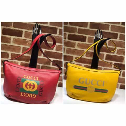 GUCCI古驰字母logo印花红绿条纹单肩包523592