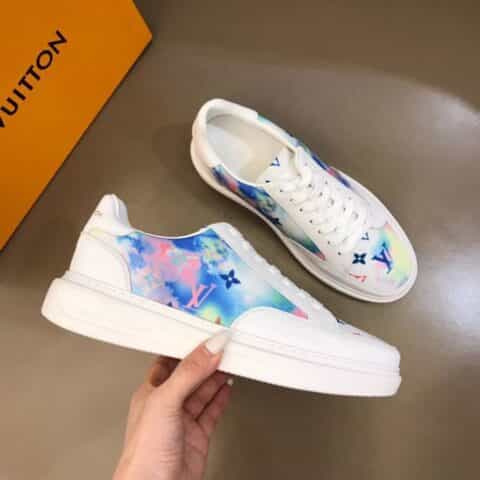 LV/路易威登 黑色头层牛皮拼接印花帆布鞋面新品男士高端休闲运动鞋