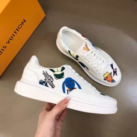 LV/路易威登 黑色头层牛皮拼接印花帆布鞋面新品男士高端休闲运动鞋