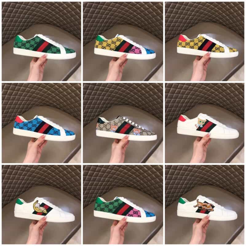 Gucci古驰 经典双G字母交织图案G家经典彩色帆布小白鞋