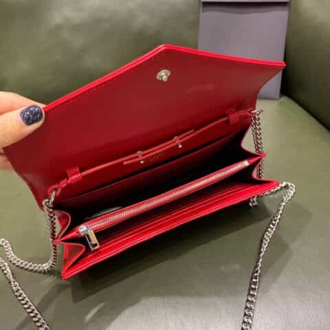 Saint laurent Ysl Monogram Woc链条包 377828大红色鱼子酱银扣