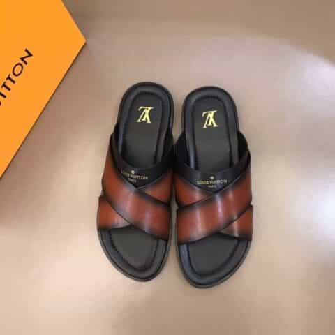 LV/路易威登 进口厚实牛皮大底高端真皮大底男士拖鞋