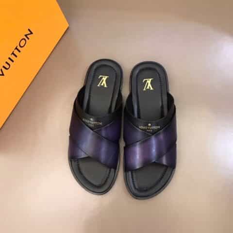 LV/路易威登 进口厚实牛皮大底高端真皮大底男士拖鞋