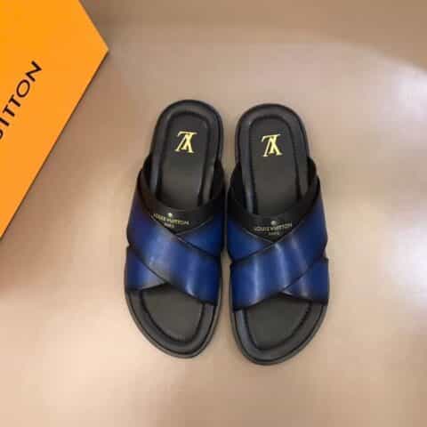 LV/路易威登 进口厚实牛皮大底高端真皮大底男士拖鞋