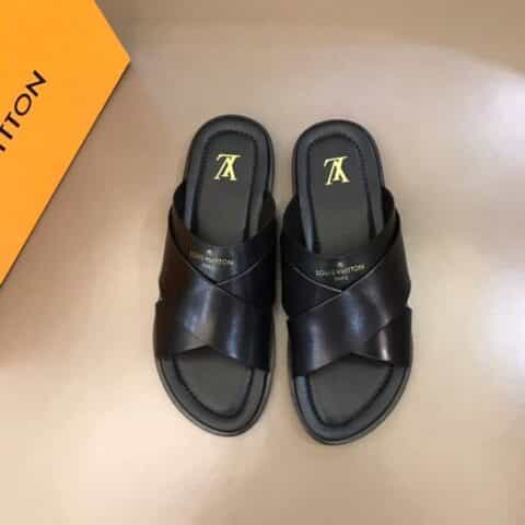 LV/路易威登 进口厚实牛皮大底高端真皮大底男士拖鞋