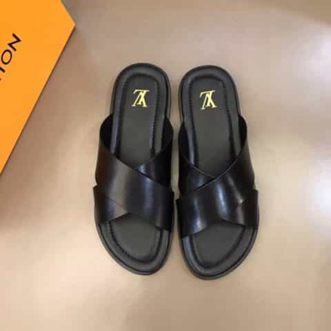LV/路易威登 进口头层高端真皮大底男士拖鞋