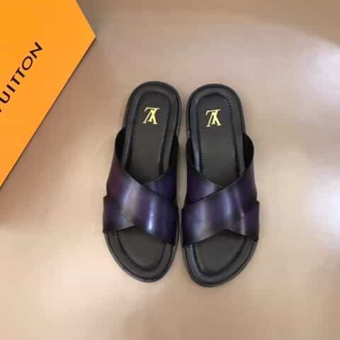 LV/路易威登 进口头层高端真皮大底男士拖鞋