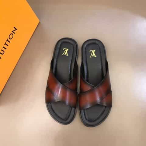 LV/路易威登 进口头层高端真皮大底男士拖鞋