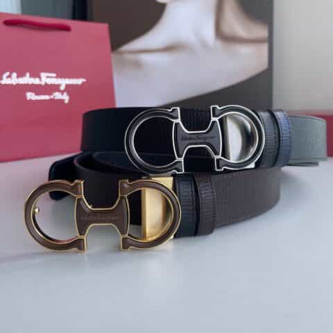 Ferragamo菲拉格慕男士精致亚克力金属扣头层牛皮双面外用腰带3.5cm