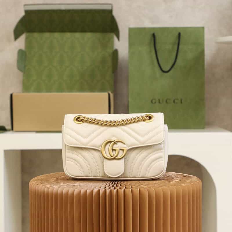 Gucci Marmont波浪纹绗缝链条包 446744白色