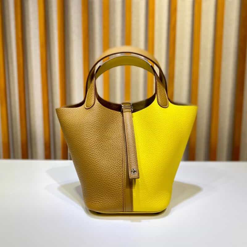 Hermès Picotin 18cm clemence皮 菜篮子 那不勒斯黄拼芝麻色/银扣