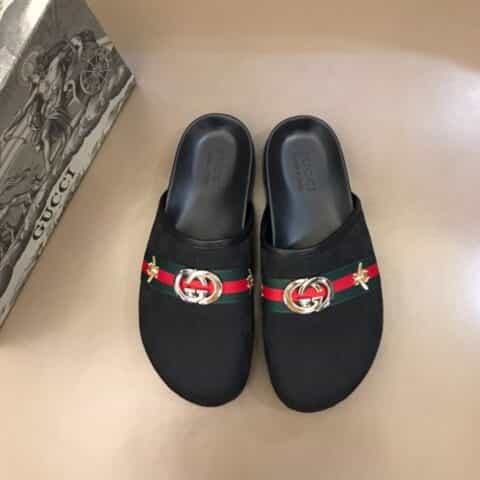Gucci古驰 进口毛呢材质G家夏季男士沙滩拖鞋