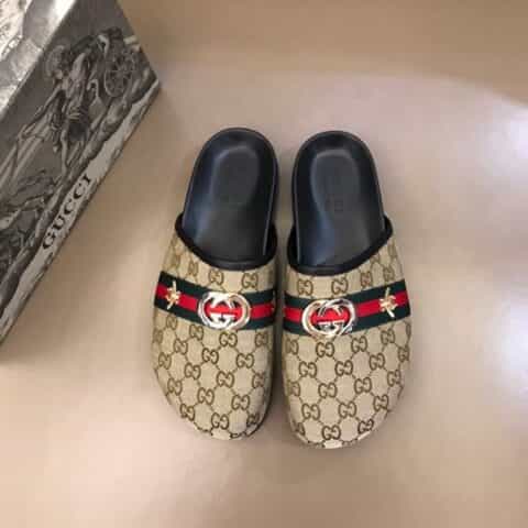 Gucci古驰 进口毛呢材质G家夏季男士沙滩拖鞋