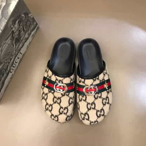 Gucci古驰 进口毛呢材质G家夏季男士沙滩拖鞋