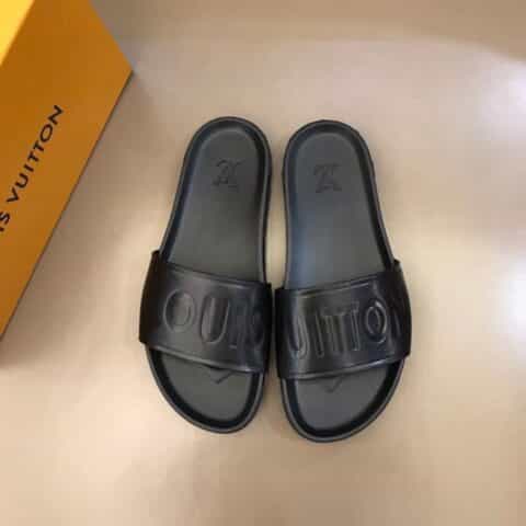LV/路易威登 头层牛皮材质L 牌奢品男士拖鞋