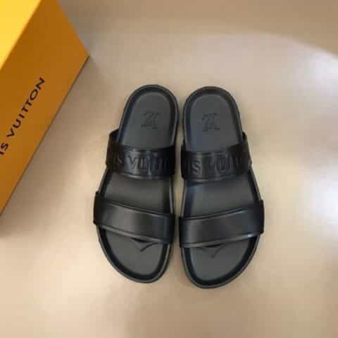 LV/路易威登 头层牛皮材质L 牌奢品男士拖鞋
