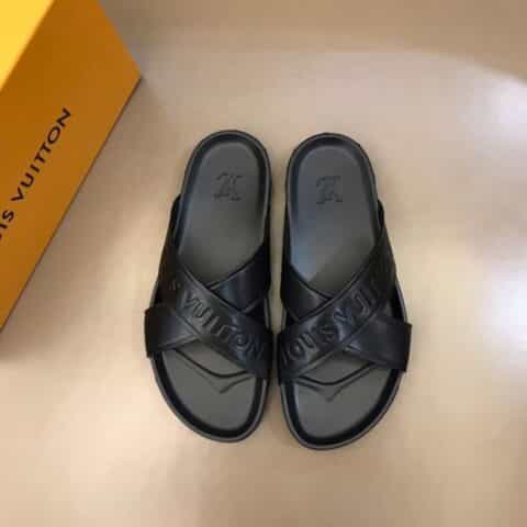 LV/路易威登 头层牛皮材质L 牌奢品男士拖鞋