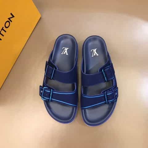 LV/路易威登 哑光黑色头层小牛皮材质奢品Trainer 凉拖鞋