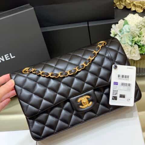 Chanel香奈儿 CF25 Classic flap bag A01112黑色羊皮金扣