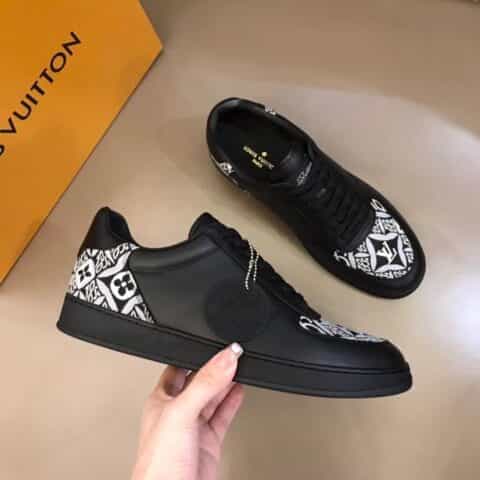 LV/路易威登 经典L印花帆布面拼接白色头层牛皮男士高端休闲运动鞋