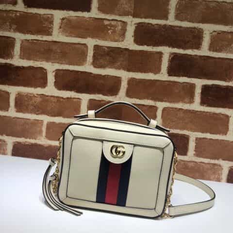 GUCCI古驰红绿条纹皮革方形单肩包602576
