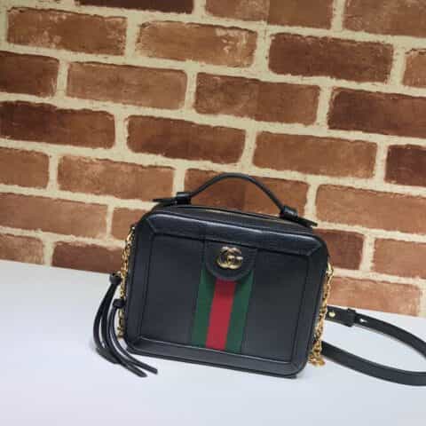 GUCCI古驰红绿条纹皮革方形单肩包602576