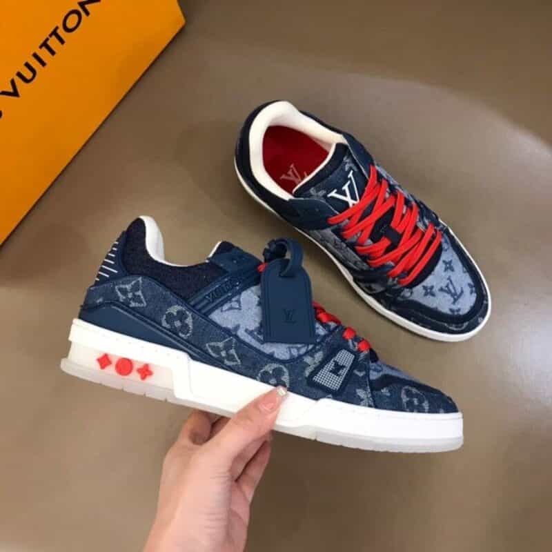 LV/路易威登 蓝色色调Monogram牛仔布料经典老花Trainer情侣 运动球鞋
