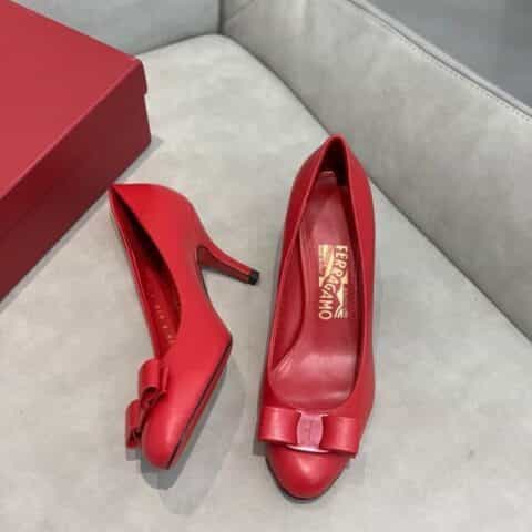 salvatore Ferraga*o 最新菲拉*慕圆头纯色羊皮蝴蝶结单鞋