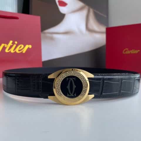 Cartier卡地亚   精钢金属挂扣进口牛皮精仿鳄鱼皮腰带3.5cm