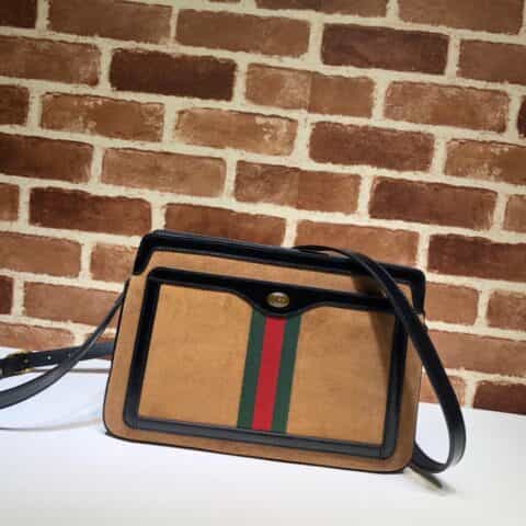 GUCCI古驰栗色磨砂皮中号肩背包523354