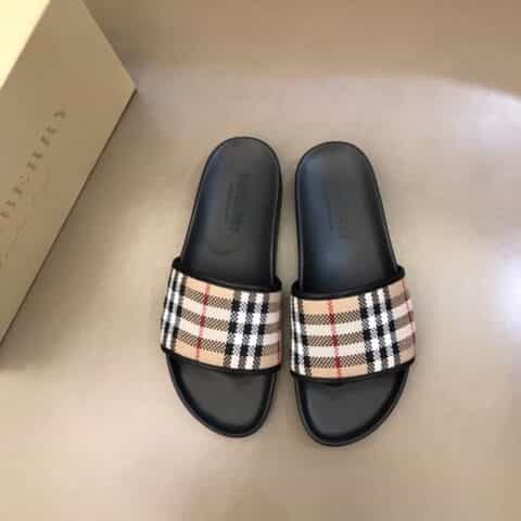 Burberry巴宝莉 纯棉格纹帆布高端精品B家经典男士拖鞋