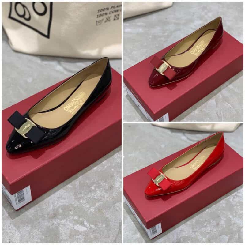 SF salvatore Ferraga*o 菲拉*慕春夏新款布扣尖头细跟浅口漆皮单鞋