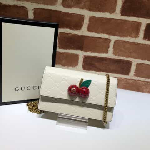 GUCCI古驰皮革双G压印饰樱桃单肩斜挎迷你包481291