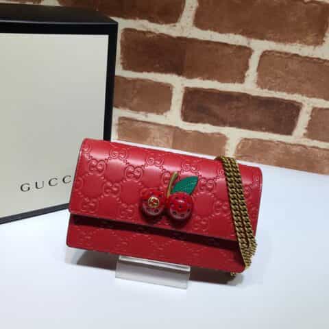 GUCCI古驰皮革双G压印饰樱桃单肩斜挎迷你包481291