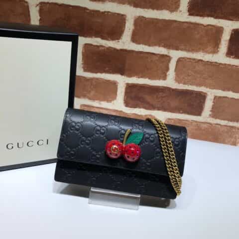 GUCCI古驰皮革双G压印饰樱桃单肩斜挎迷你包481291