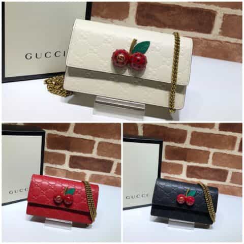 GUCCI古驰皮革双G压印饰樱桃单肩斜挎迷你包481291