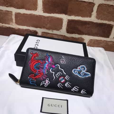 GUCCI古驰刺绣黑色男士拉链钱夹473931