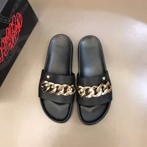 Versace范思哲  鞋面金色链条装饰经典男士拖鞋