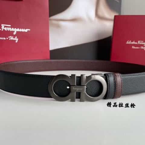 Ferragamo菲拉格慕 双面用细腻头层牛皮十字纹理腰带3.5cm