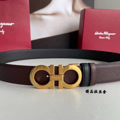 Ferragamo菲拉格慕 双面用细腻头层牛皮十字纹理腰带3.5cm