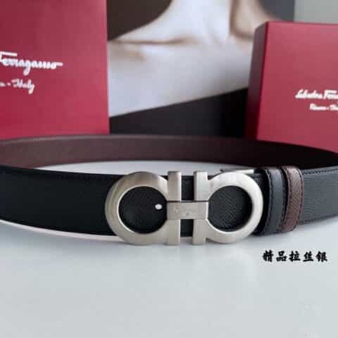 Ferragamo菲拉格慕 双面用细腻头层牛皮十字纹理腰带3.5cm